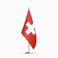 Switzerland flag state symbol isolated on background national banner. Greeting card National Independence Day of the Swiss Confederation. Illustration banner with realistic Switzerland state flag.