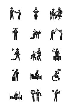 pictogram people and coronavirus and health icon set, silhouette style