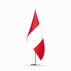 Peru flag state symbol isolated on background national banner. Greeting card National Independence Day of the Republic of Peru. Illustration banner with realistic state flag.