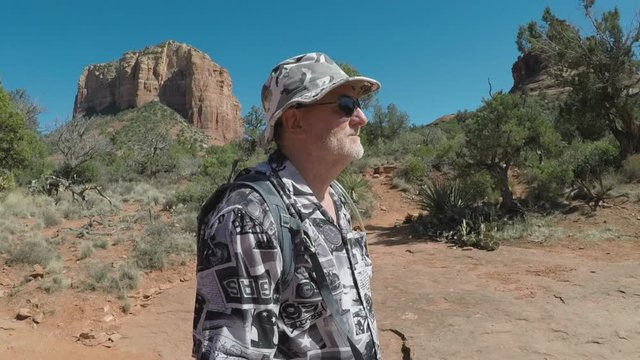 Profile Senior Man Hiking At Bell Rock Sedona Arizona