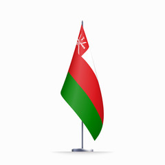Oman flag state symbol isolated on background national banner. Greeting card National Independence Day of the Sultanate of Oman. Illustration banner with realistic state flag.