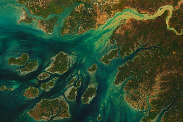 High resolution satellite image of João Vieira-Poilão Islands Marine National Park and the West Coast of Guinea Bissau - contains modified Copernicus Sentinel Data (2020) - obrazy, fototapety, plakaty