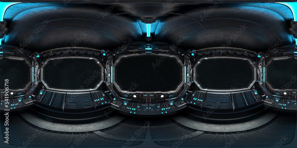 Canvas Prints high resolution hdri panoramic view of dark spaceship interior. 360 panorama reflection mapping of a
