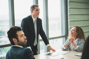 Business People Meeting Conference Discussion Corporate Concept in office. Team of newage Multiethnic Diverse Busy Business People in seminar Concept.