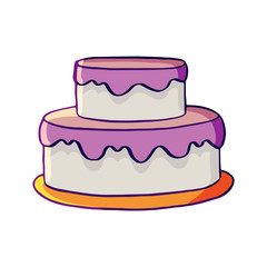 Vector cartoon celebration two-tier cake with cream. Two-story cake icon, logotype for cake shop, bakery, pastry shop, confectionery, birthday card. Stock illustration isolated on a white background.