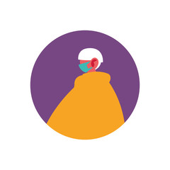 man with medical mask on white background