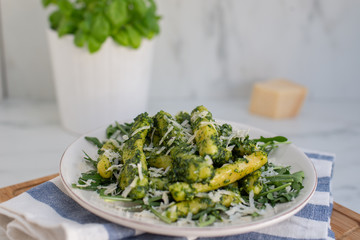 German finger shaped potato noodles with wild galic pesto