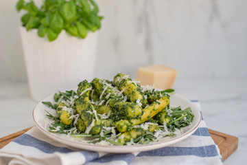 German finger shaped potato noodles with wild galic pesto
