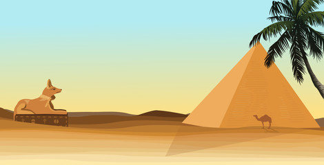 egypt desert with  pyramid Anubi