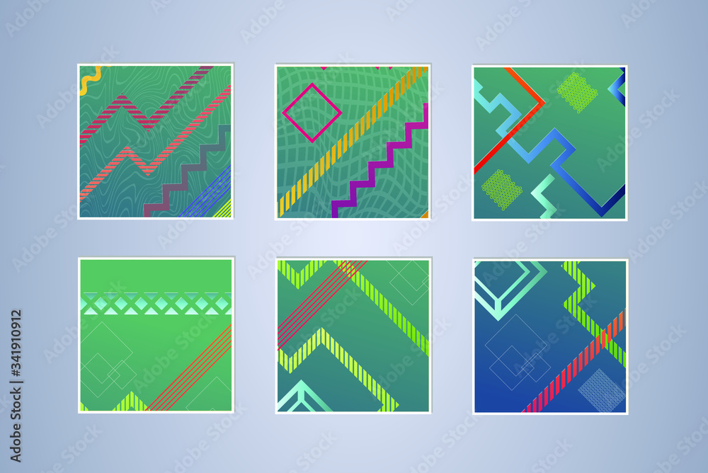 Poster set of modern abstract backgrounds with gradient linear waves. simply geometric template for design