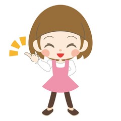 横を指差す笑顔の女の子