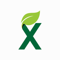 leaf with letter x vector logo 