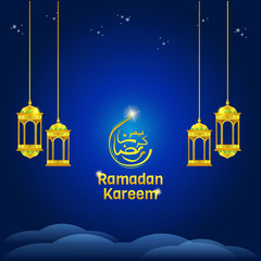 Obraz na płótnie Canvas Ramadan illustration night with lantern ornament for islamic celebration