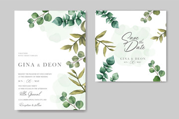 Greenery wedding invitation with eucalyptus leaves
