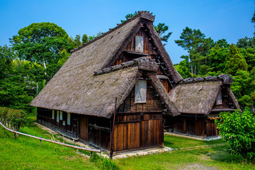 Fototapeta na wymiar Traditional house of Japan made from wood and rice straw.