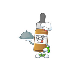 A liquid bottle chef cartoon design with hat and tray