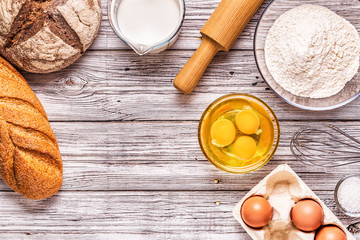 Bakery products -flour, eggs, milk.