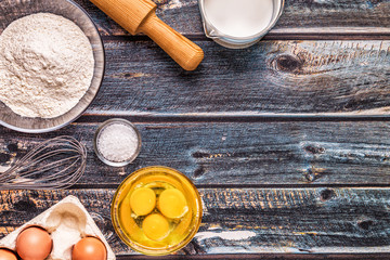 Obraz na płótnie Canvas Bakery products -flour, eggs, milk.