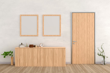 cabinet set in the room with frame for mockup 3d rendering