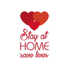 Stay home concept, red hearts and Lettering typography