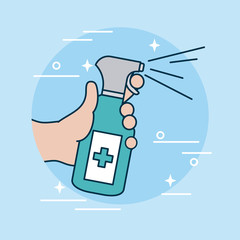 hand holding a spray bottle icon, colorful design