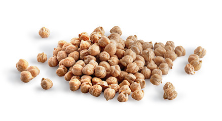 Heap of chickpeas on white background