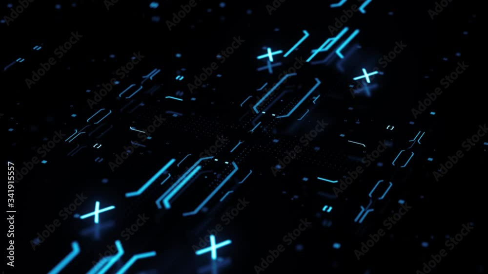 Poster blue 3d render abstract complex technology background with a lot of graphic elements. rich details w