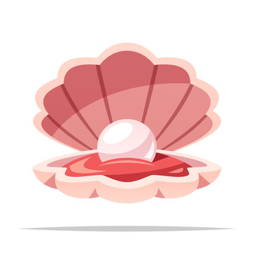 Clam shell with pearl vector isolated illustration