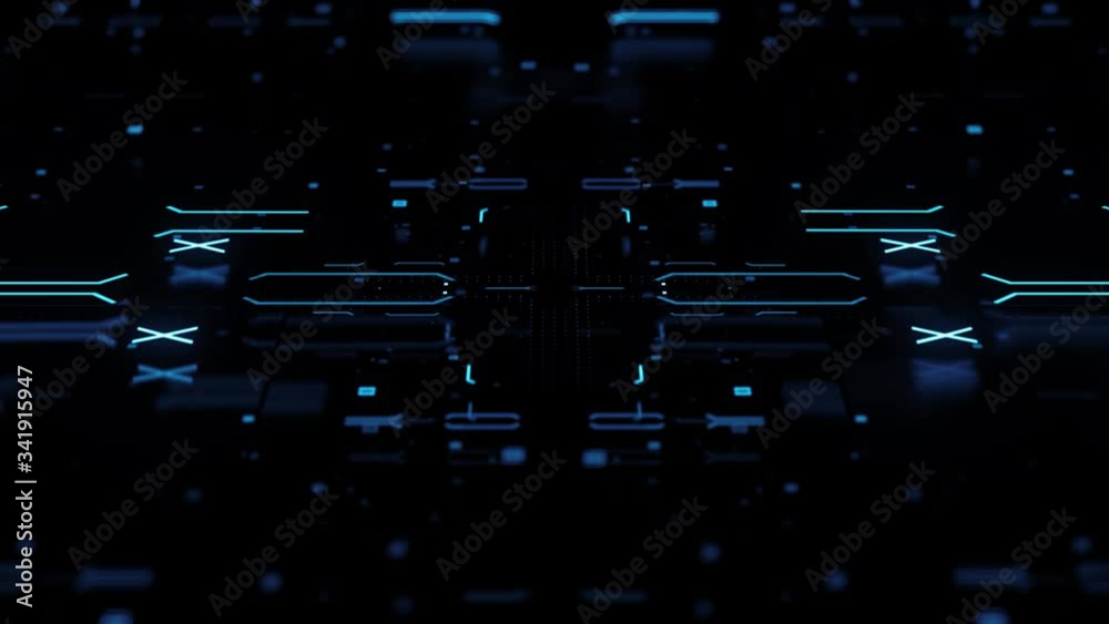 Poster blue 3d render abstract complex technology background with a lot of graphic elements. rich details w