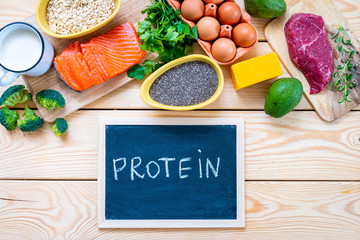 Foods Rich in Protein (Beef, Salmon, Broccoli, Avocado, Cheese, Milk, Eggs, Chia Seeds, Oatmeal)