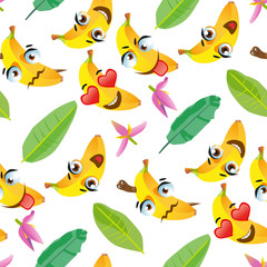 Cute seamless pattern with cartoon emoji fruits