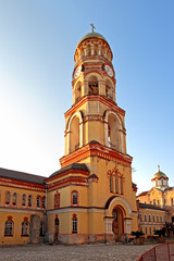 Fototapeta na wymiar The bell tower of the Novoafonsky monastery.