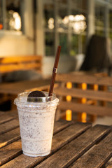 Milkshake with ice cream and oreo cookies. Cool and refreshing on a hot day