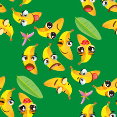 Cute seamless pattern with cartoon emoji fruits