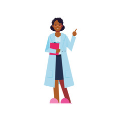 female doctor standing, medical staff on white background