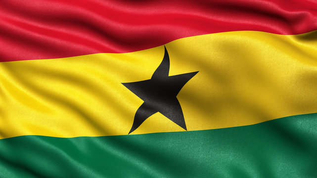 3D illustration of the flag of Ghana waving in the wind.