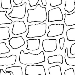 Stones handdrawn seamless black and white pattern. Vector illustration.