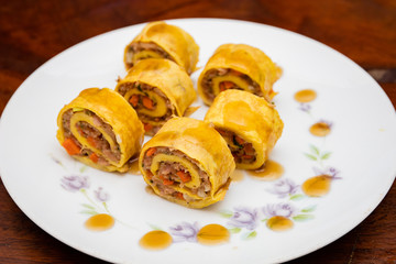 roll egg and pork dessert
