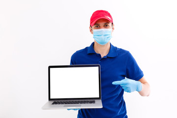 Workplace with laptop on table at home web designer or artist. Concept of a freelance and creative work online