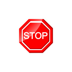 Stop sing or road symbol icon in red on isolated white background. EPS 10 vector.