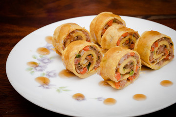 roll egg and pork dessert