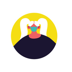 woman with medical mask on white background