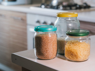 buckwheat and pasta in a glass jar