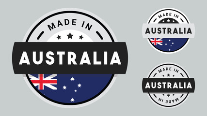 Made in Australia collection of ribbon, label, stickers, badge, icon and page curl with Australia flag symbol. 