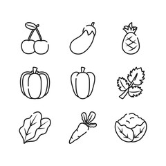 carrot, vegetables and fruits icon set, line style