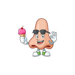 Cute nose cartoon character enjoying an ice cream