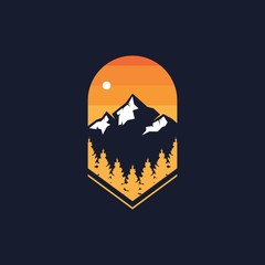 Nature forest & mountain badge logo design vector illustration