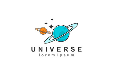 Universe saturn planet logo icon symbol galaxy with stars element. © Muamanah
