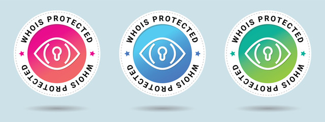 Whois Protected stamp vector illustration. Vector certificate icon. Set of 3 beautiful color gradients. Vector combination for certificate in flat style.