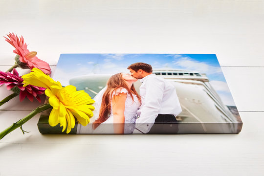 Canvas print with gallery wrap technique on white background